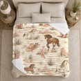 thumbnail image 5 of Rustic Western Horse Floral Garland Pattern Cream, Rustic Farmhouse Horse Scene, Warm Flannel Blanket for Ranch House and Living Room, Horse Lovers Housewarming Gift, Rustic Home Decor, 5 of 9