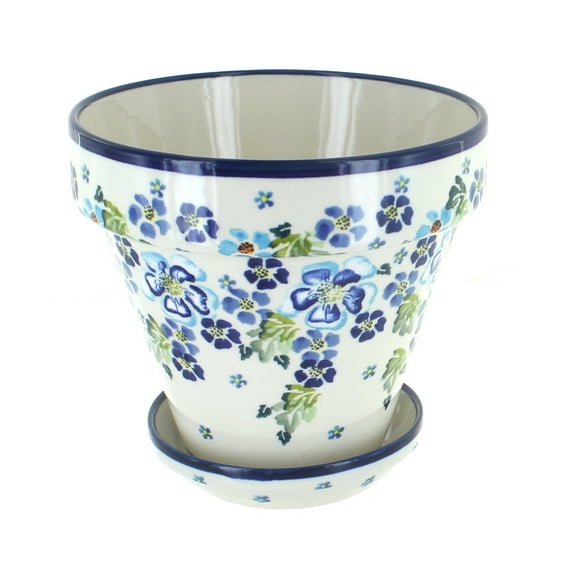Blue Rose Polish Pottery Vintage Violet Medium Flower Pot