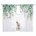 thumbnail image 2 of Eucalyptus Leaves Semi Sheer Window Curtains 63 Inches Long, Green Botanical Summer Spring Rod Pocket Voile Silky Chiffon Curtain Light Filtering Drapes for Living Room, Kitchen, 52"x63", 2 Panels, 2 of 9