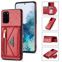 Dteck Case For Samsung Galaxy S20 FE (Fan Edition) 6.5-inch,Luxury Leather Zipper Card Holder Wallet Cross Body Shoulder Strap Case for Galaxy S20 FE 5G/4G Hybrid Rubber Kickstand Cover,Red