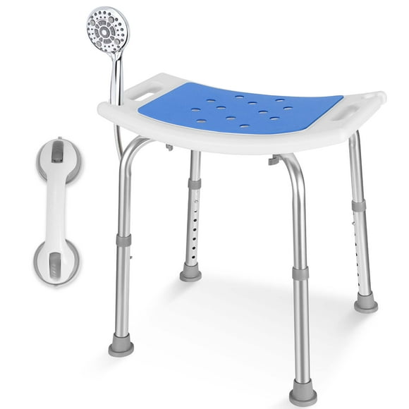 MaxKare Shower Chair with Anti Slip Padded, Grab Bar, 8 Adjustable Height, Shower Stool for Seniors
