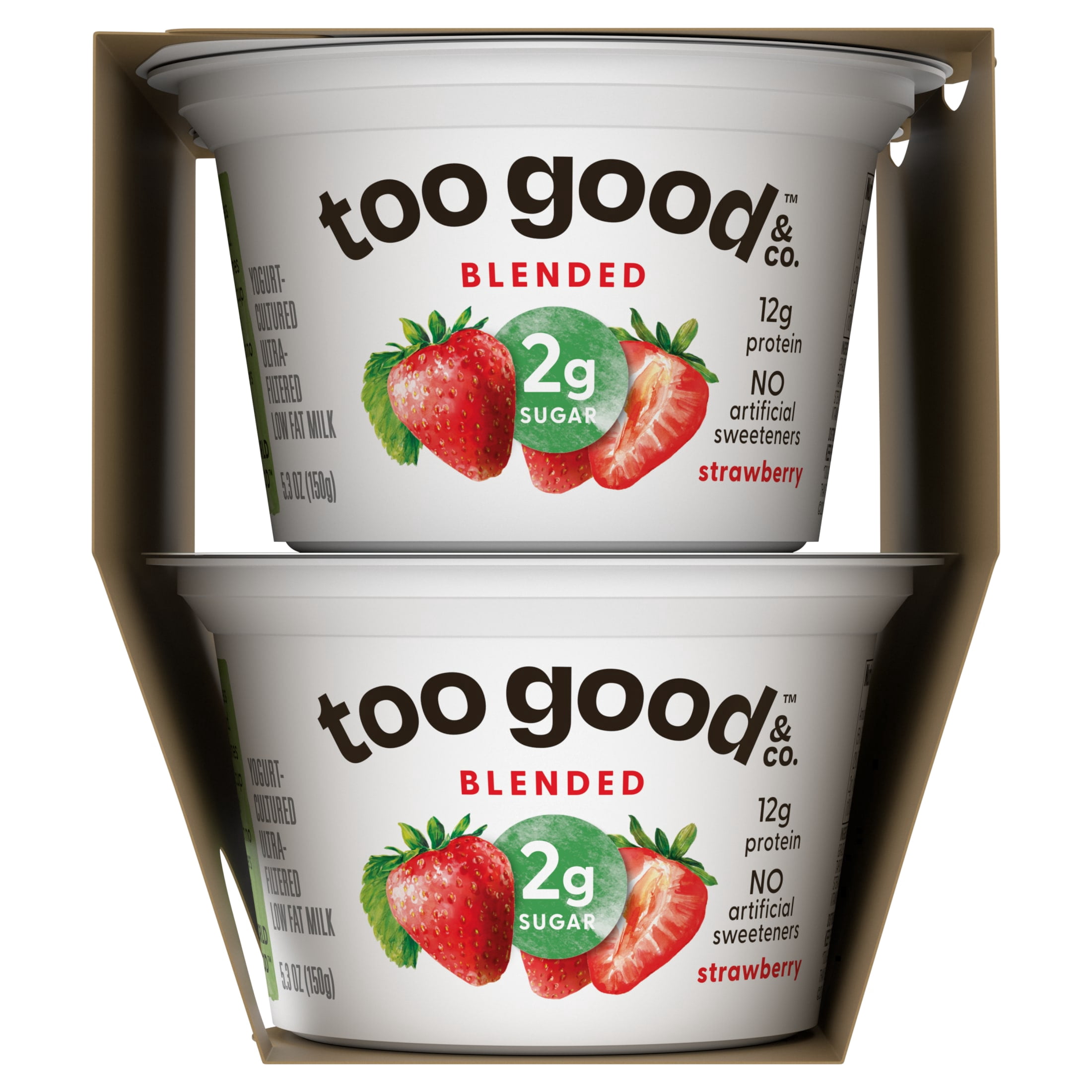 Too Good & Co. Lower Sugar Strawberry Flavored Low Fat Greek Yogurt Cultured Product, 5.3 oz, 4 Count