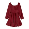thumbnail image 6 of Karoyedx Toddler Fall Dress Girls Fall Dress Long Sleeve Dresses Smocked Ruched Square Neck Tiered Flowy Casual Dress Red Size,7-8 Years, 6 of 7