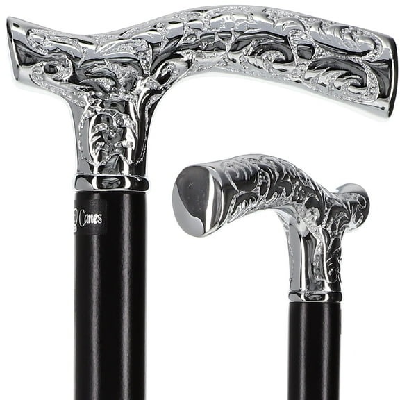 Royal RC Canes Premium Chrome Brass Scroll Fritz Cane with Black Beechwood Shaft, Walking Cane for Men and Women