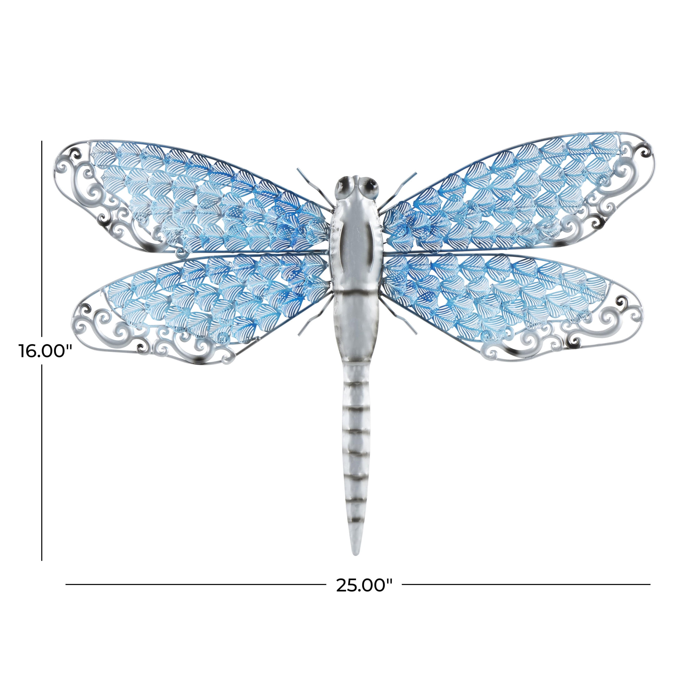 DecMode Eclectic Metal Turquoise Indoor/Outdoor Dragonfly Wall Décor, 25"W x 16"H