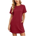 thumbnail image 2 of QUNYINEY Women Dresses Summer Red Short Sleeve Midi A Line T-Shirt Dress Loose Fit Crew Neck Casual with Pockets Dresses, 2 of 7