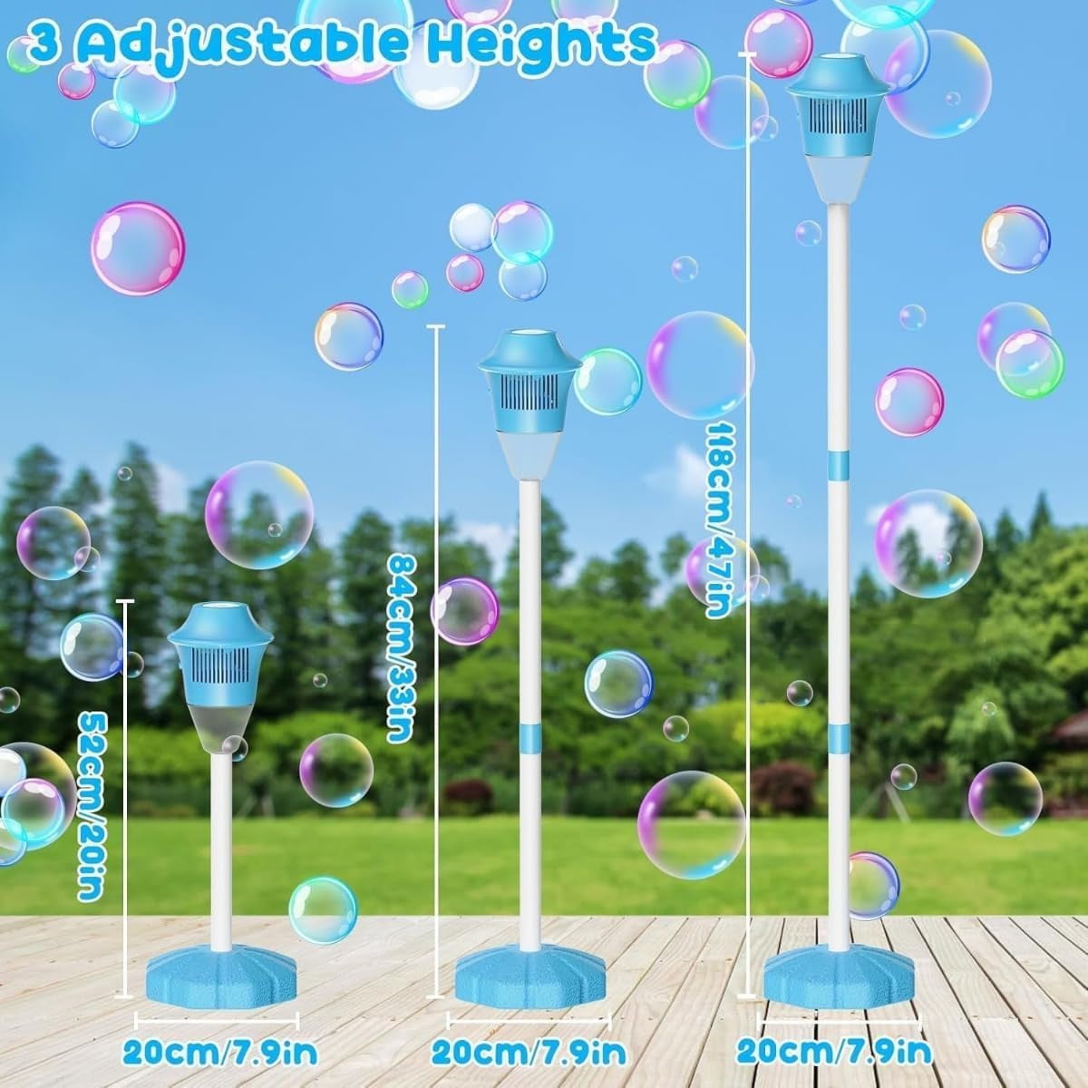 47in Bubble Torch Garden Lamp, Automatic Bubble Maker Stand Machine Rechargeable, with Night Light and Music, for Wedding Birthday Picnic Camping Party