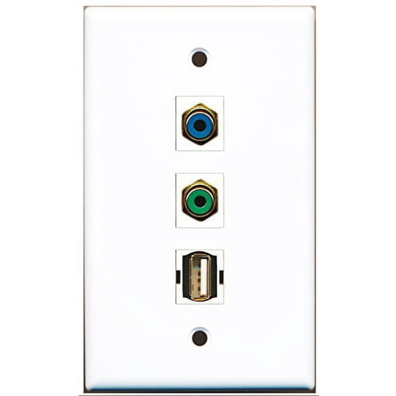 RiteAV - 1 Port RCA Green and 1 Port RCA Blue and 1 Port USB A-A Wall Plate