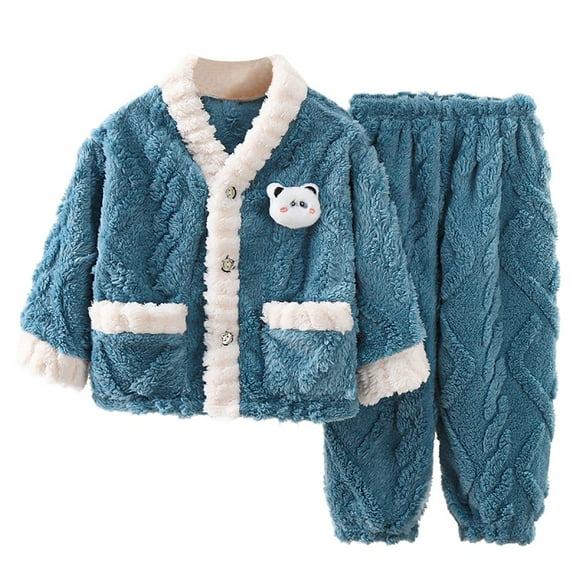 XUELUO Toddler Girls Pajama Sets Boys Flannel Long Sleeve Pants Winter Warm Cute Soft Fuzzy Sweatpants Pajamas Daily-Wear