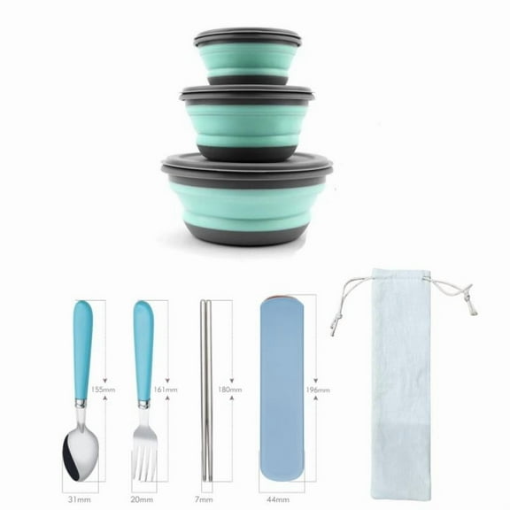 3pcs/Set Silicone Folding Bowls with Lid, with tableware and storage bag - Portable Utensils for Outdoor Travel, Picnics and Camping - Kitchen Expandable Folding Salad Plate Food Bowls