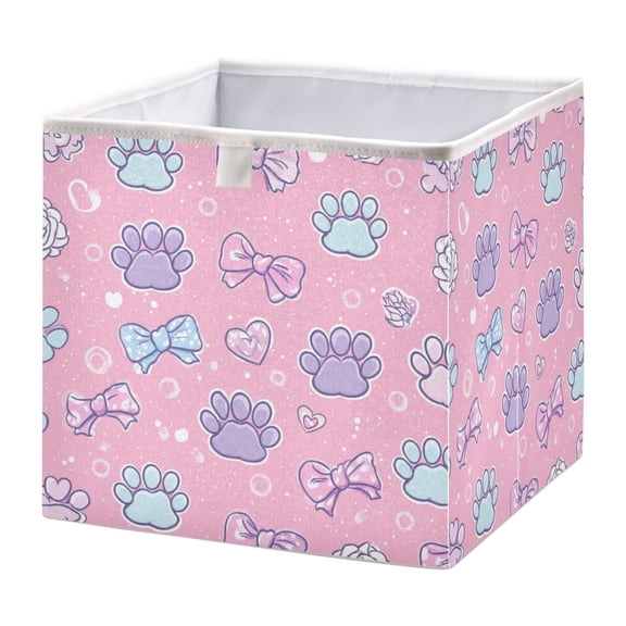 Foldable Fabric Storage Bin Home Cubes Clothing Organizer Bins Large Collapsible Box Basket for Home Organizer Dog Paw Prints and Bows