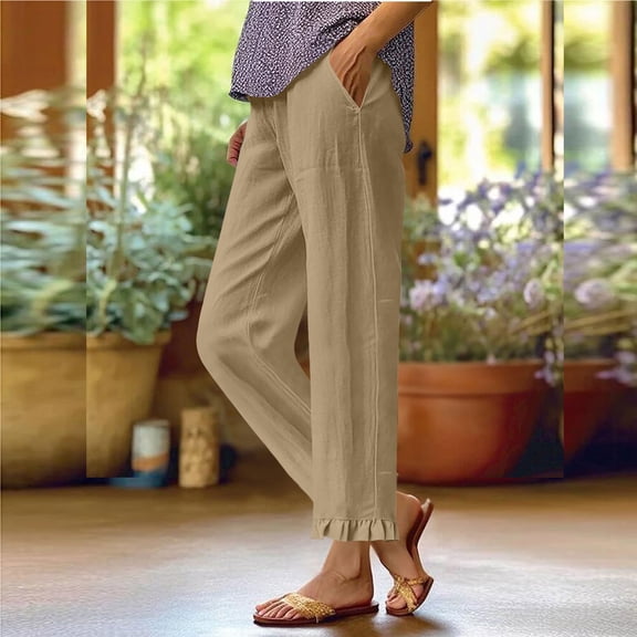 BLCHUNen Womens Pants with Pockets Lightweight Loose Ruffle Breathable Casual Summer Beach Travel Pants