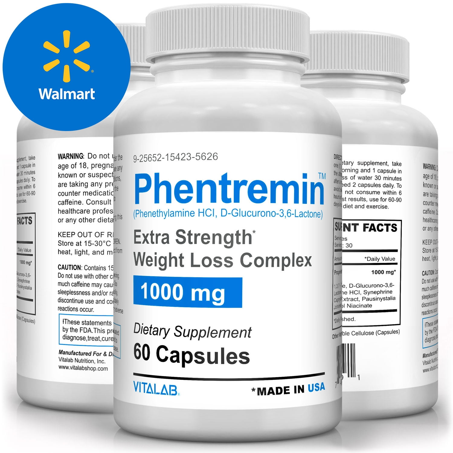 Phen1000mg Pharmaceutical Grade 37.5 Diet Pills in Health Extreme Strength Weight Loss Pills Fat Burner Best Appetite Suppressant 60 Capsules