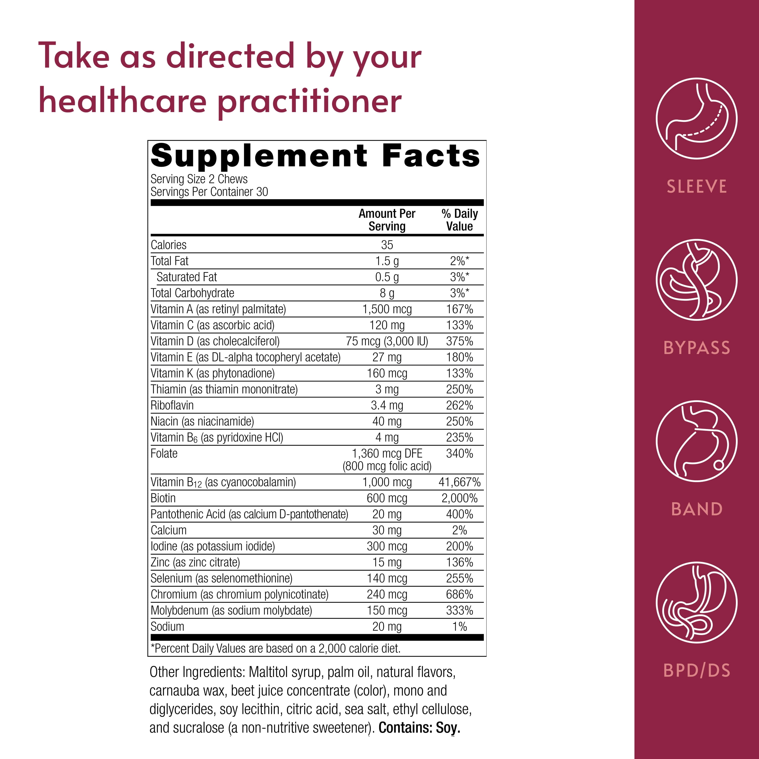 Bariatric Advantage Multi Chewy Bite - Soft Chew Multivitamin for Bariatric Surgery Patients - Chewable Multivitamin with Folic Acid, Vitamin D3 & More - Strawberry Watermelon Flavor - 60 Count