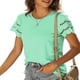 thumbnail image 3 of Camiseta informal de manga corta con cuello redondo y encaje para mujer, Tops de verano de Color puro para ir de compras y citas, 3 of 6