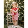 thumbnail image 5 of Loicainy Toddler Baby Girl Summer Outfit 6 9 12 18 24 Months 2T 3T Strawberry Embroidered Plaid Bows Ruffled Trim Tank Tops and Shorts 2 Pcs Clothes Set, 5 of 10