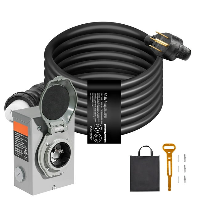 KFFKFF 50 Amp Generator Cord and Power Inlet Box Kit, 20FT, NEMA 14-50P/SS2-50R STW 6/3+8/1 AWG Generator Power Cord