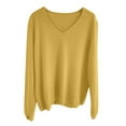 thumbnail image 4 of Zylanna Women's Pullover Sweaters, Fashionable V-Neck Long Sleeve Solid Color Casual Tops for Women Yellow, 4 of 4