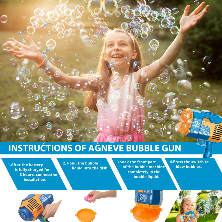 Bubble Gun with 2 Pack Bubble Liquid, Bubble Machine for Toddlers