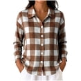 thumbnail image 3 of Womens Fashion Checkered Shirt Collared Long Sleeve Gingham Plaid Shirts Loose Fit Button Front Casual Everyday Blouse, 3 of 7