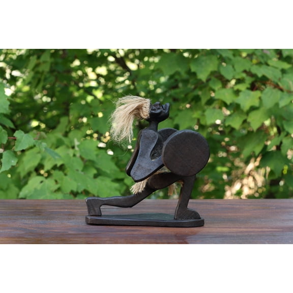 G6 Collection Handmade Wooden Primitive Tribal Statue Weightlifting Clean & Jerk Sculpture Tiki Bar Unique Gift Decorative Figurine Hand Carved Weight Lifting