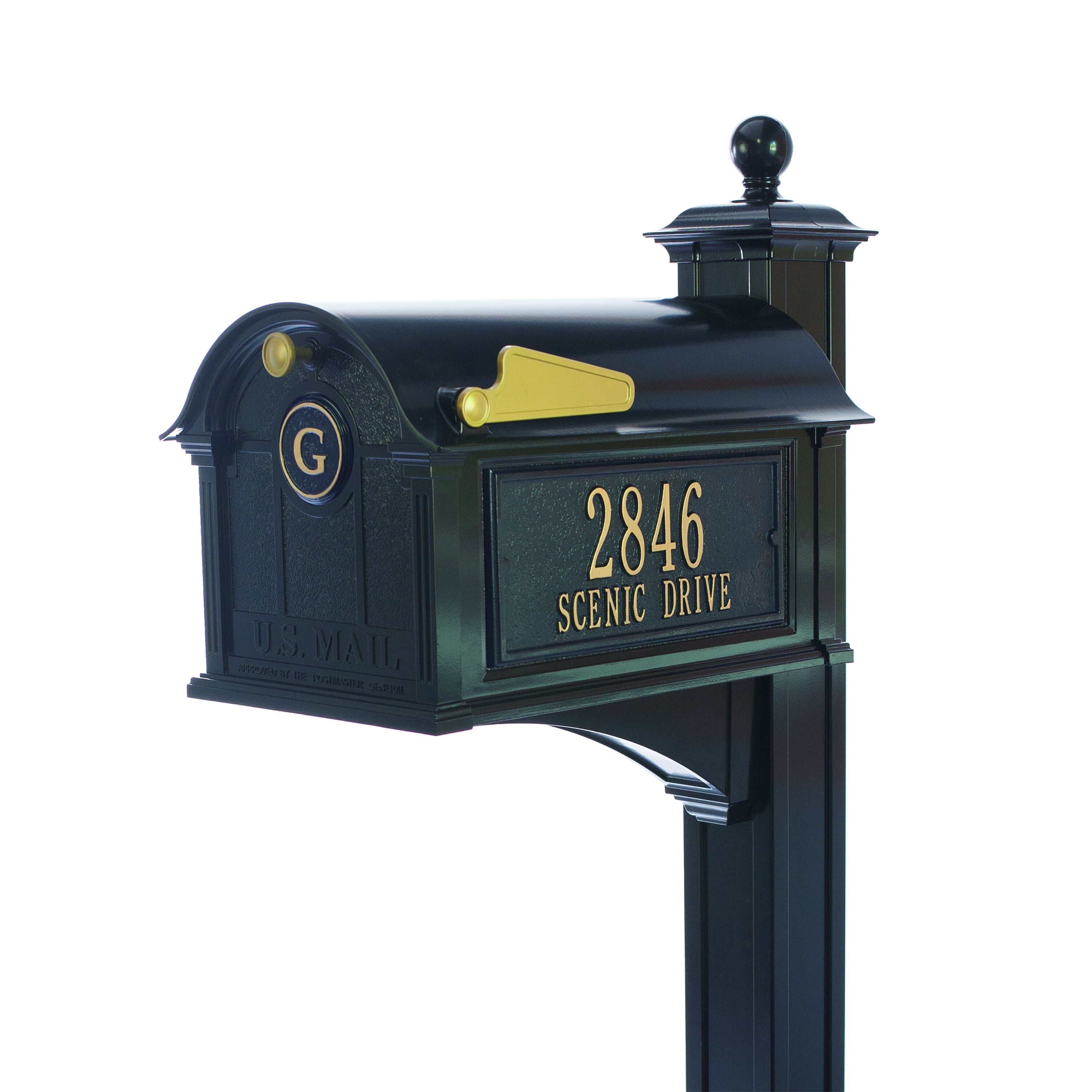 Black Balmoral Streetside Monogram Mailbox & Post Package w Extras! by Whitehall