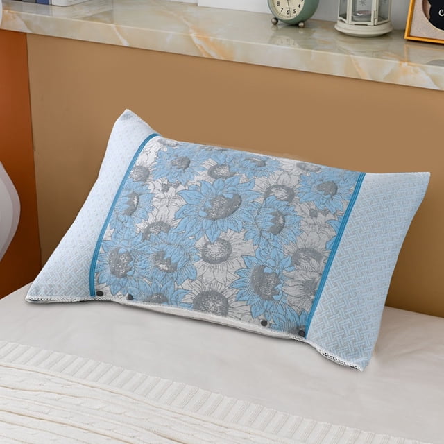 Juego de fundas de almohada de algodón con estampado floral | Tamaño estándar de 50 x 108 cm | Tejido transpirable y antibolitas | Azul claro, rosa, gris y amarillo | Ropa de cama suave para la
