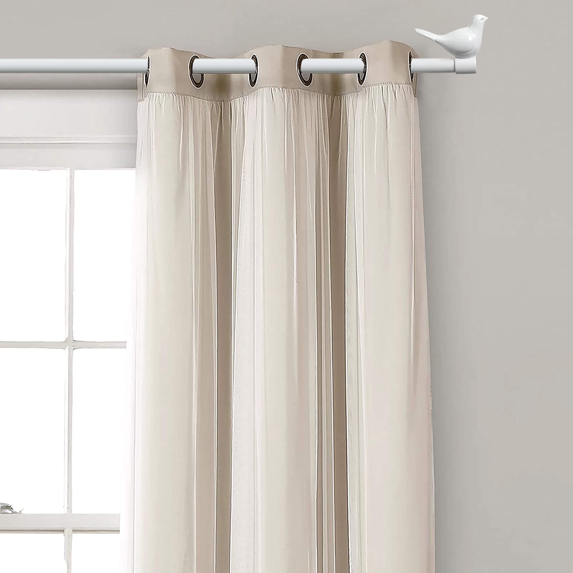 MERIVILLE 3/4" Diameter Farmhouse Single Window Treatment Curtain Rod, Bird Finials 84"-120", Glossy White