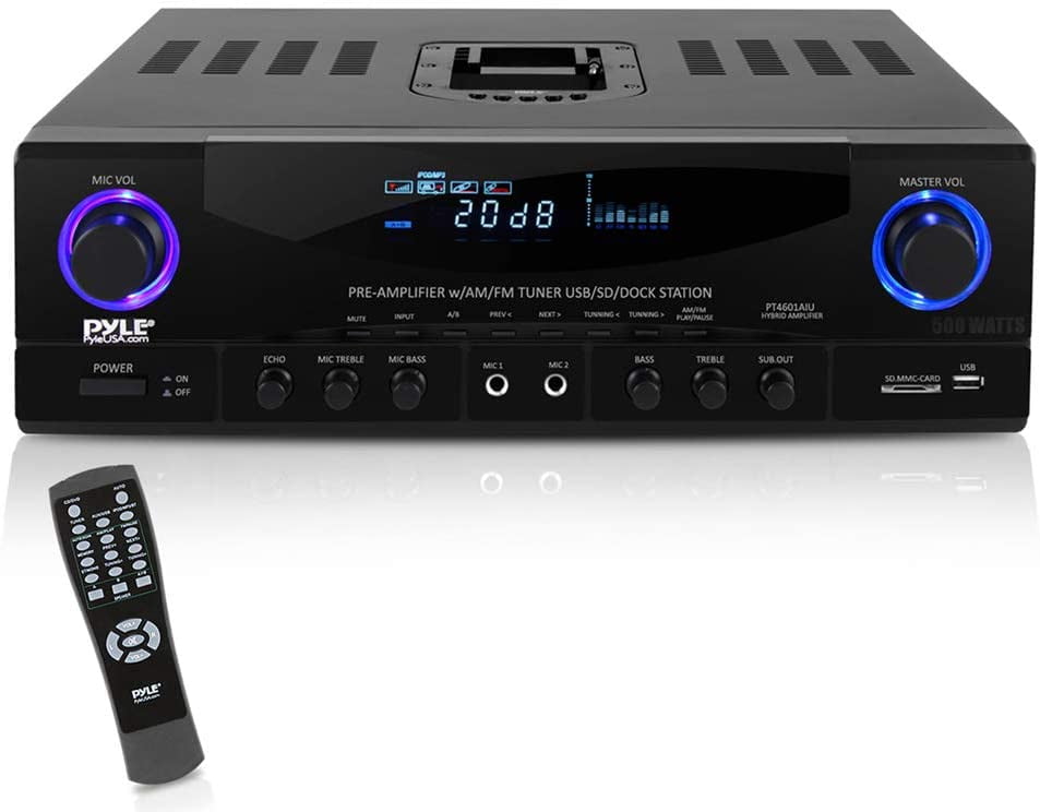 PyleHome 500W Stereo Receiver AMFM Tuner/USB/SD/iPod Docking Station