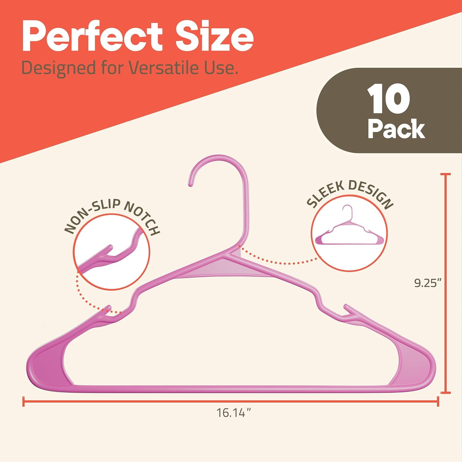 Pink Plastic hangers 10 Pack– Heavy-Duty Plastic Hangers Slim and Space-Saving Hangers, Durable & Lightweight PP Hangers with Non-Slip Shoulder Notches for Slip Dresses, Suits, Jackets & Camisoles