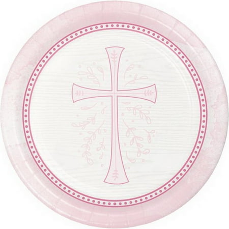 Personalized Baptism Plate - Divinity Pink Cross 8 Ct 9