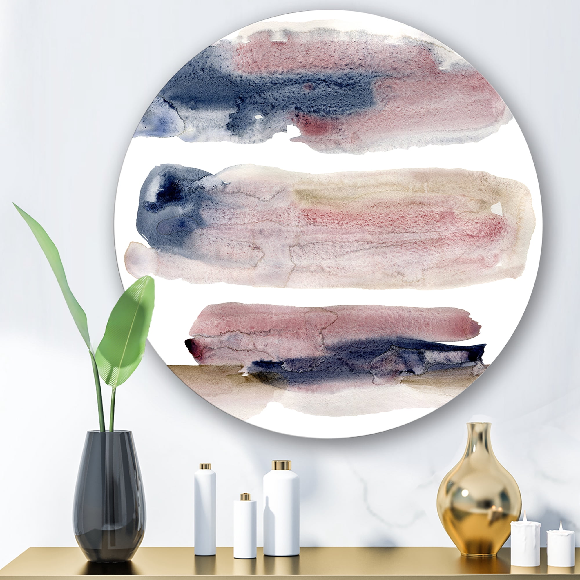 Designart 'Beige Blue and Pink Clouds' Modern Circle Metal Wall Art 23x23 - Disc of 23