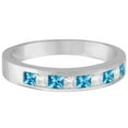 thumbnail image 2 of Princess Channel-Set Diamond and Blue Topaz Ring Band 14K White Gold, 2 of 3