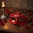 thumbnail image 4 of Red Venetian Masquerade Mask for Women 7 X 4 Inch Rhinestone Inlaid Lace Trim Mask for Masquerade Party Halloween Mardi Gras Accessory 1 Pack, 4 of 5
