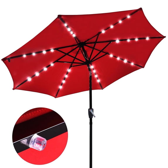 KOVAL INC. 9ft Solar Powered Lighted Outdoor Market Tilt Patio Umbrella