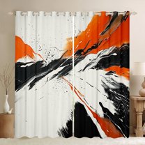 Manfei Chic Watercolor Black Out Curtains for Teen, Chinese Ink Curtains Pack of 2 (42x63 Each), Black Orange Splash Bedroom Curtains, Curtains and Drapes Decor