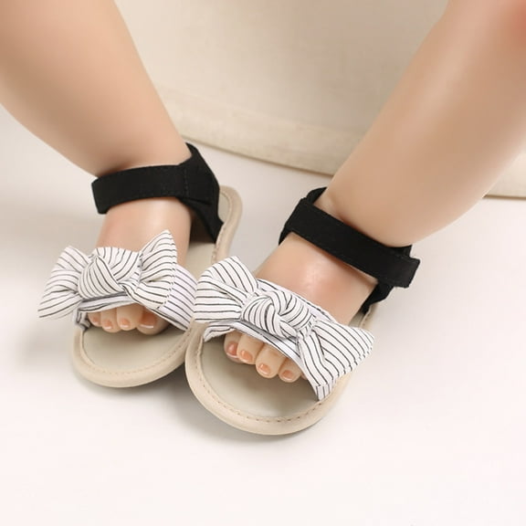 Sandals on Baby Girls Striped Bow Sandals Soft Non-Slip Rubber Sole Flat Walking Shoes,Black Sandals For Kids Size 5