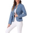thumbnail image 4 of Blazer de mezclilla INSPIRE CHIC para mujer, con frente abierto, cuello de pie, chaqueta de jeans XL color azul claro, 4 of 6
