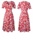 thumbnail image 2 of Fridja Robe Imprimée Col en V pour Femmes, Manches Courtes, Fête, Plage, 2 of 9