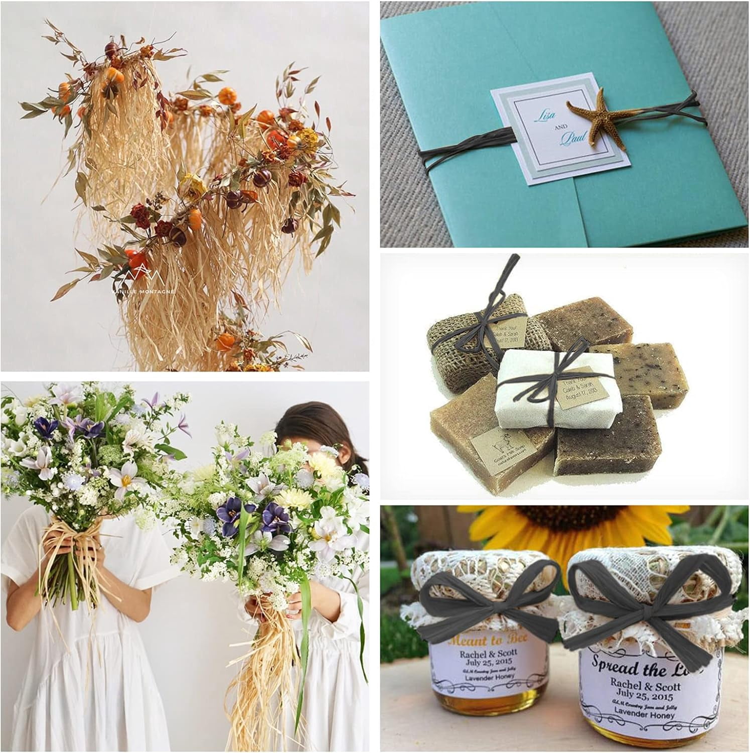 1 Roll 650m Natural Paper Raffia Ribbon Handmade Paper Rattan Ribbon Black Woven Paper Ribbon