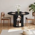 thumbnail image 5 of Asofer Round Dining Table for 4, Circle Dining Table with 2-Layer Storage and Smooth Sliding Wood Doors, Iron Strip Frame Base for Kitchen Living Room, Black, 5 of 10