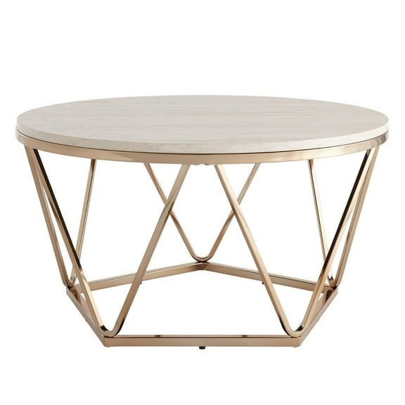 SEI Furniture Luna 33" Round Faux Stone Top Coffee Table in Champagne