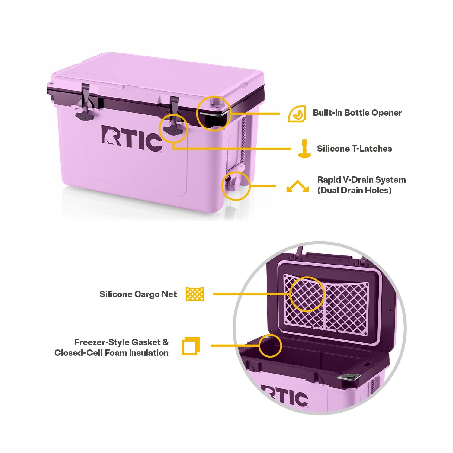 RTIC 32 QT Hard-Sided Ice Chest Cooler, Ultra-Light, Fits 48 Cans, Lavender/Plum