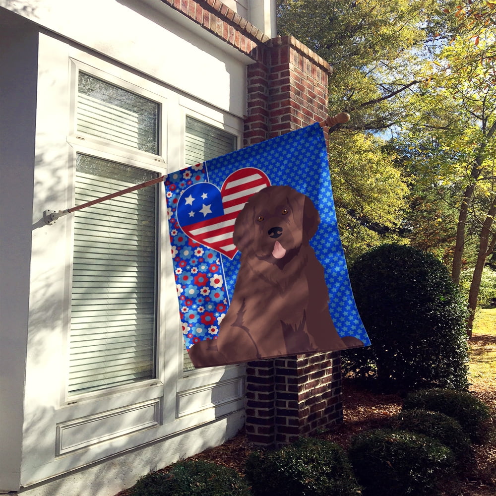 Brown Newfoundland USA American Flag Canvas House Size 28 in x 40 in