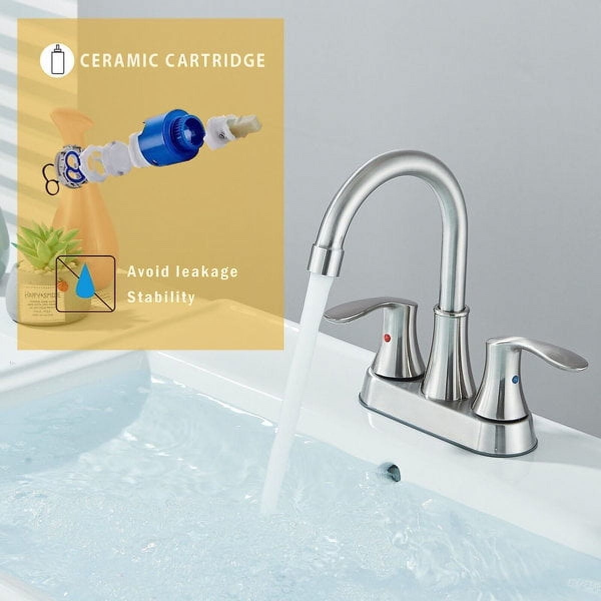 Brushed Nickel Bathroom Sink Faucet 2 Handle 4 Inch Centerset Vanity Mixer Faucet