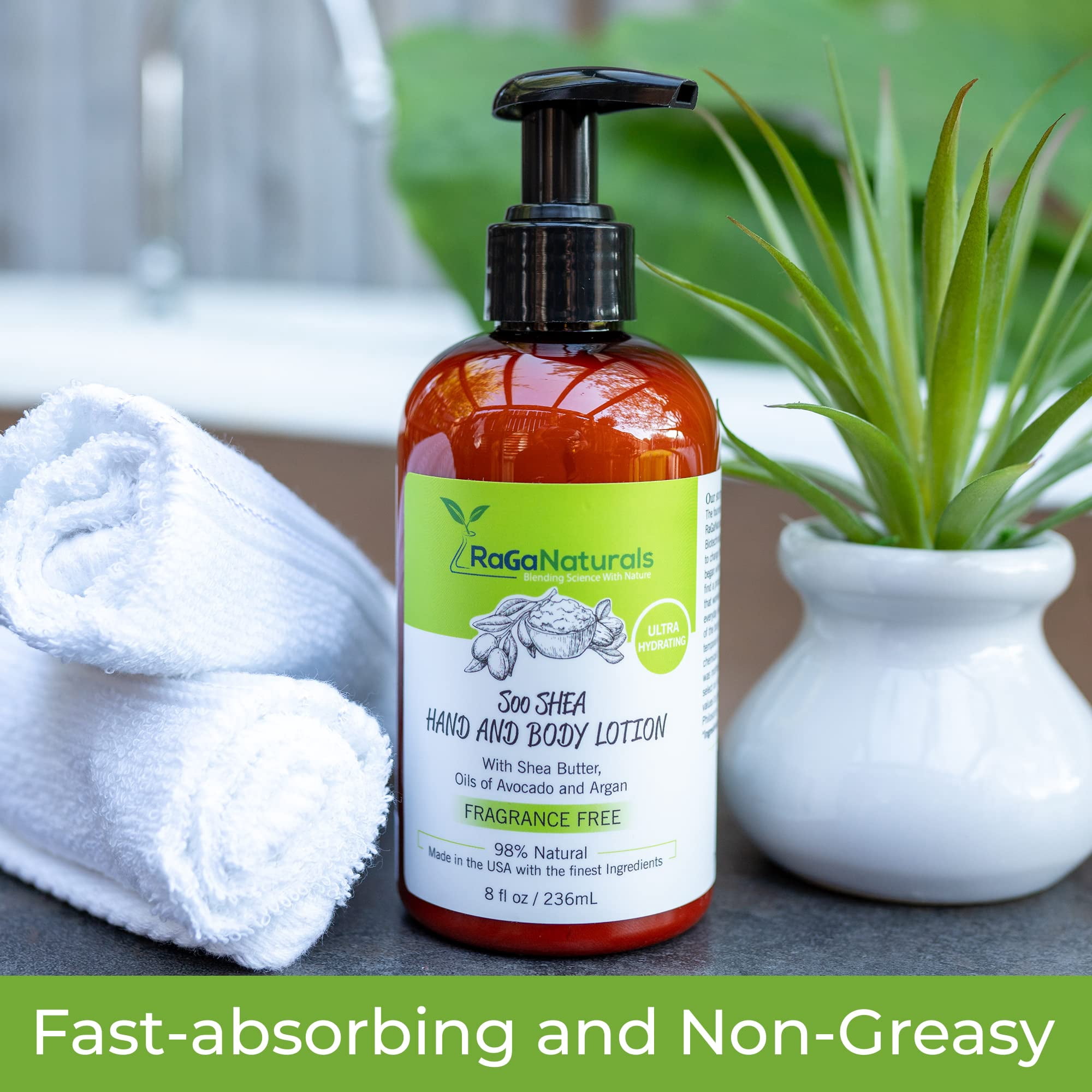 RaGaNaturals Fragrance Free Hand and Body Lotion - All Natural, Vegan, Dry Skin Moisturizer, 8 fl oz