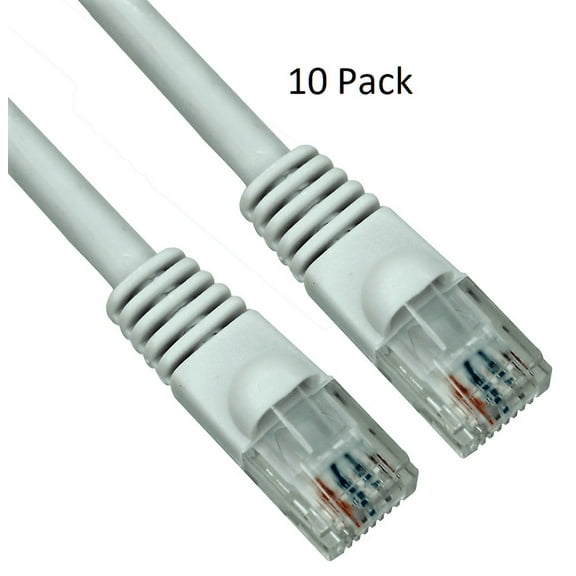 1ft Cat6 UTP 550MHz Copper Patch Cable Category 6 Unshielded Twisted Pair Snagless Network Internet Cord Molded Boots White 10 Pack