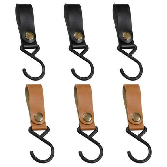 6 ganchos para tendedero de camping, correa de cuero, perchas de cuero, ganchos para camping