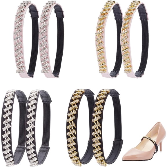 4 Color/Pair Rhinestone Elastic Shoe Ankle Straps Detachable Shoe Strap Adjustable Band Bling Belt Shoelace for DIY High Heels Decoration Women diy