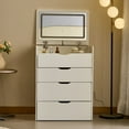 thumbnail image 3 of 3-in-1 Vanity Desk with Mirror And Lights, Small Vanity Dresser Set with Visible Glass Tabletop, 3 Drawers, Storage Bench, 3-color Lighting Mirror, Suitable for Bedroom,White, 3 of 9